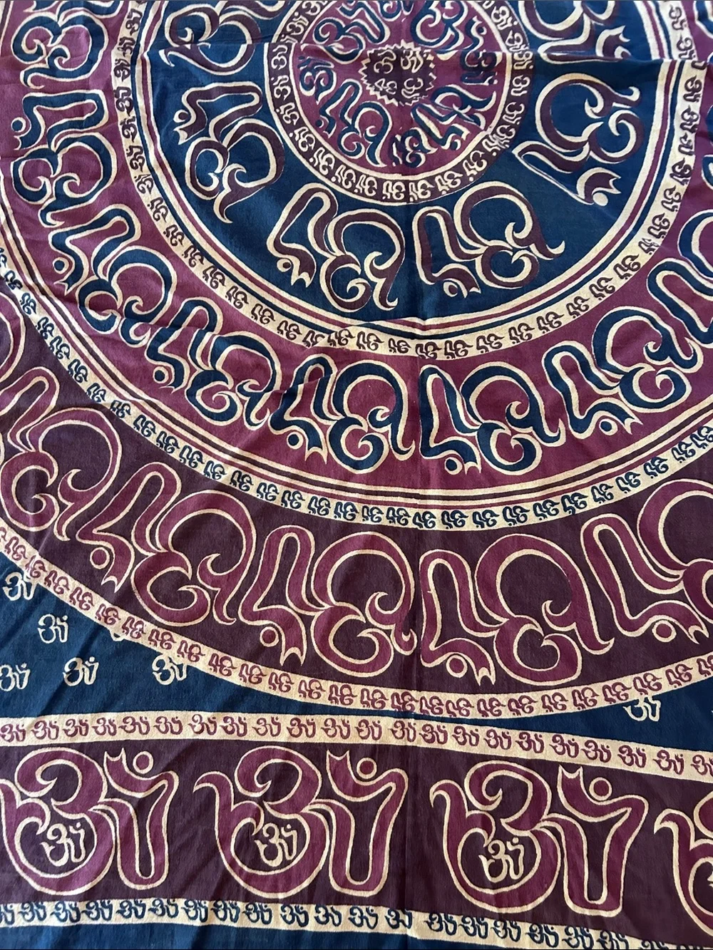 Bohemian Cotton Mandala Wall Tapestry in Navy and Burgundy 76 in x 90 in